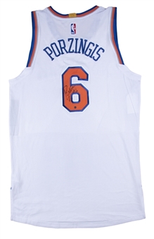 2017 Kristaps Porzingis Game Used & Signed New York Knicks Home Jersey (MEARS A10 & Steiner)